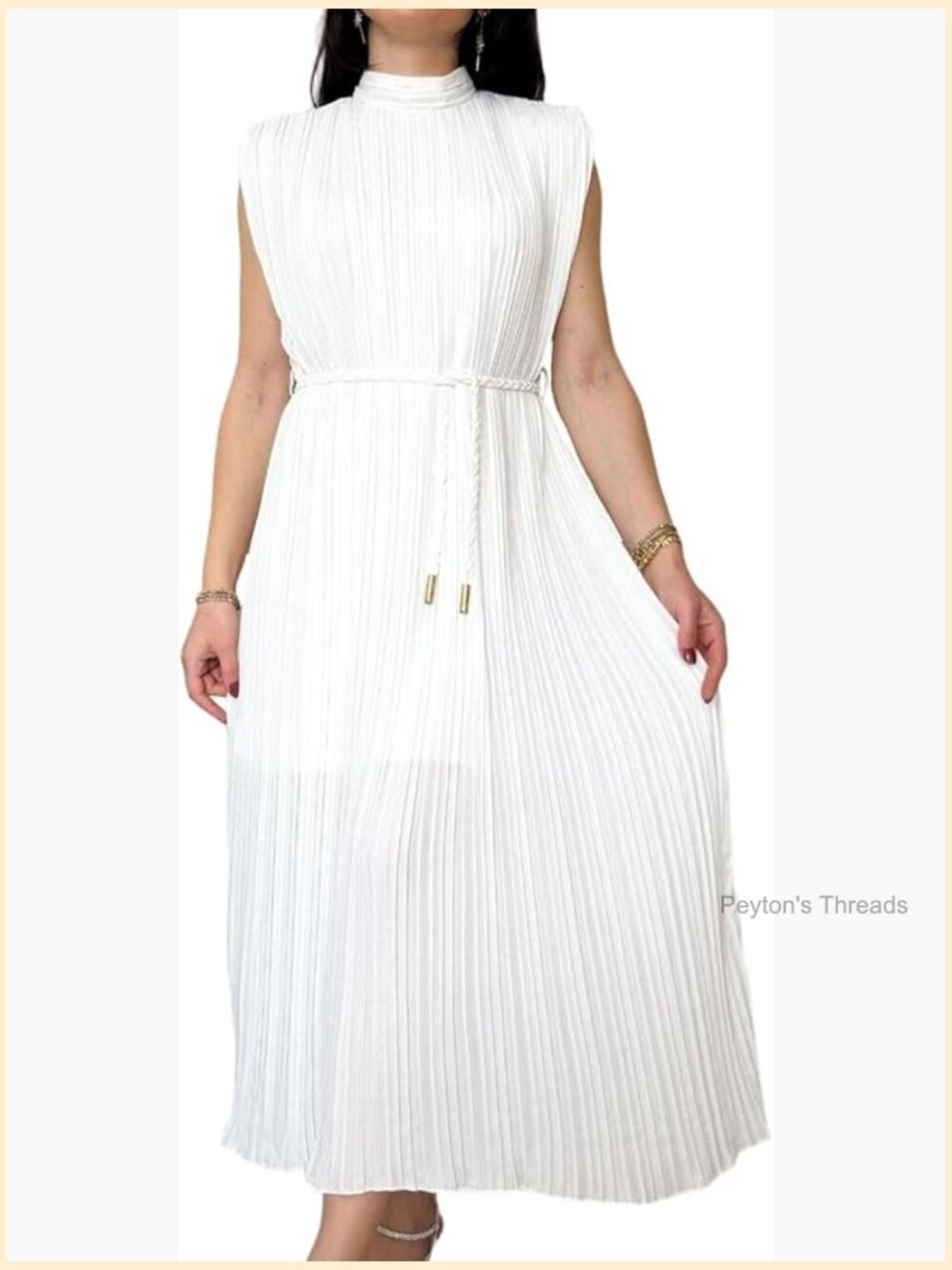 Sleeveless Pleated Maxi Dress with Tie-Waist - Picture 1 of 7